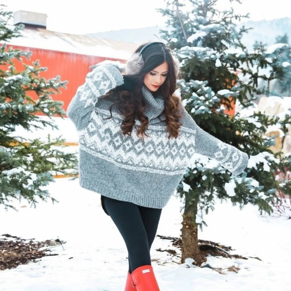 Free People Ragnar fair isle chunky turtleneck sweater 17913 - Picture 1 of 15